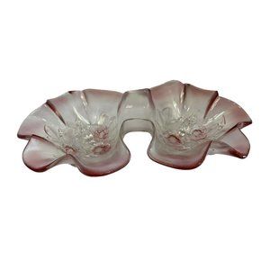 Mikasa Crystal Rosella Pink Frosted Flowers Double‎ Serving Dish 11"